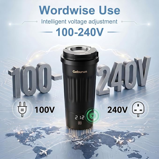 Travel Electric Kettle Portable Water Boiler, 400ml Small Tea Maker with 6 Temp Settings LCD Display, 316 Stainless Steel Vacuum Insulated Tumbler, 100V-240V, Travel Gifts for Men Women(Black)