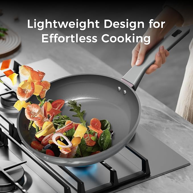 Sanho 8'' 10'' NonStick Frying Pan, Diamond-Titanium Ceramic Frying Pans Skillet, Non Stick Egg Pans with Stay Cool Handle for Induction, Dishwasher & Oven Safe, PTFE & PFOA Free, Non Toxic