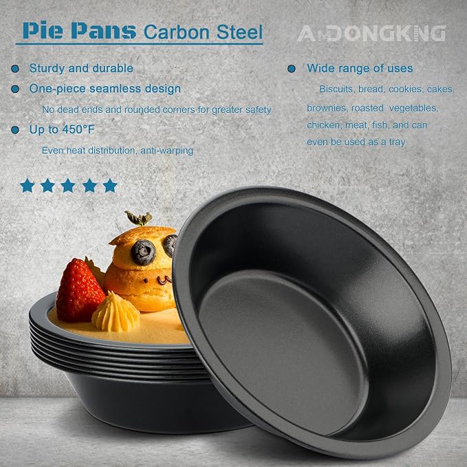 5 Inch Mini Pie Tin, 8-Pack Small Pie Pans | Nonstick Carbon Steel Baking Pans, Ideal For Oven & Instant Pot Baking, Perfect For Mini Pies, Cake, Tarts & Quiches