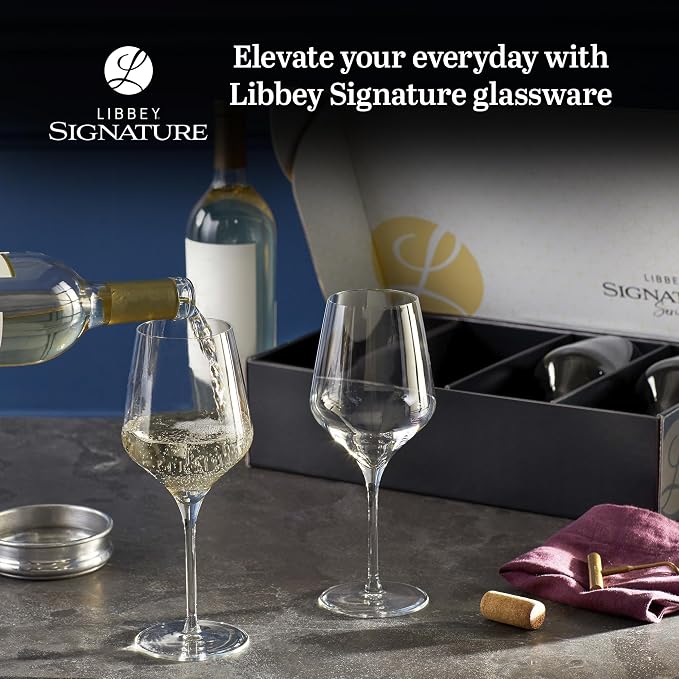 Libbey Signature Greenwich All-Purpose Wine Glasses, 16-Ounce, Set of 4, Made in USA, Dishwasher Safe, Gift Box