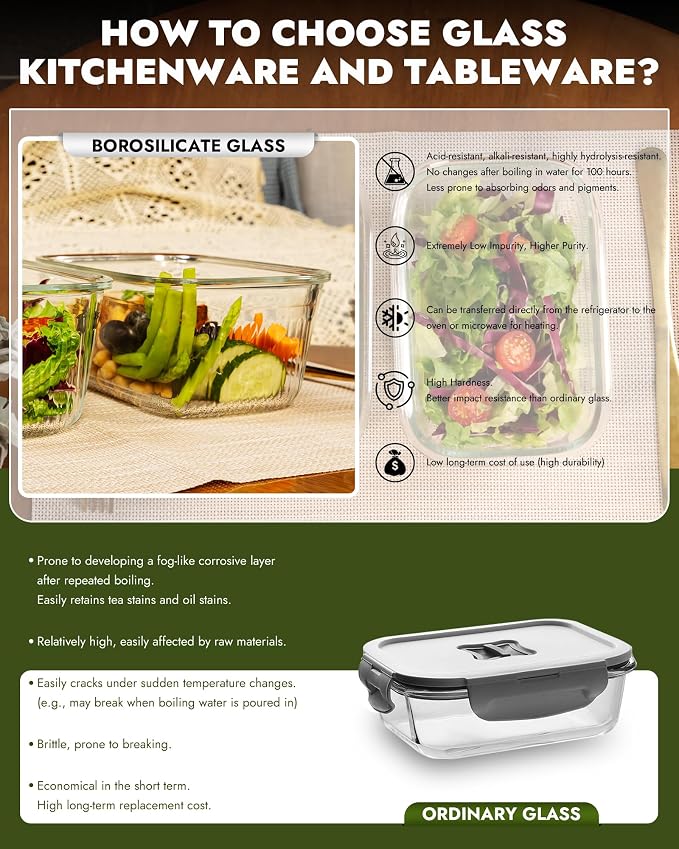 4-Pack Glass Meal Prep Containers with Easy-Open Valve & Tempered Glass Lids, 4.6 Cup (37.2oz) Airtight, Borosilicate Glass, Oven/Microwave/Freezer Safe, Gift Ready Storage Set