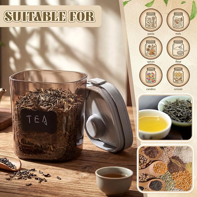 2 Pack 44oz Airtight Coffee Canisters Light Blocking Tea Storage Containers with Scoop, Airtight Food Jars for Loose Leaf Tea, Sugar, Formula, Coffee Bean, with Chalk Marker & 8 Stickers