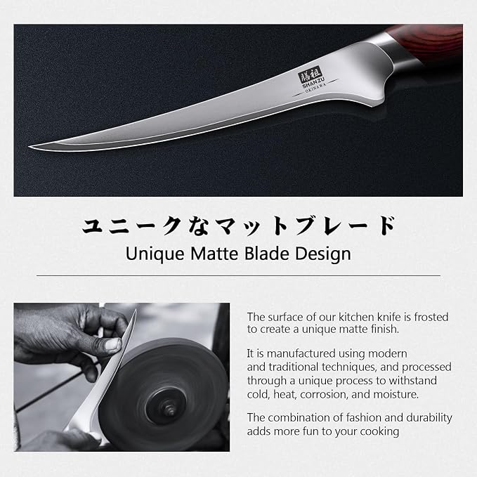 SHAN ZU Fillet Knife 7 In, Razor Sharp Boning Knife for Meat | Japanese 10Cr15Mov High Carbon Steel Fish knife, Professional Kitchen with Flexible Blade and Ergonomic Pakkawood Handle