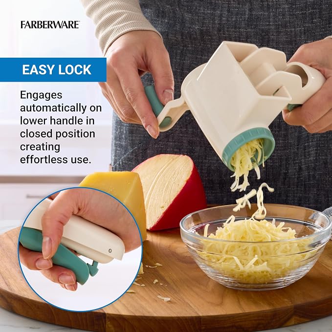 Farberware Professional Rotary Cheese Grater, Durable and Versatile Kitchen Gadget for Effortless Grating, Green