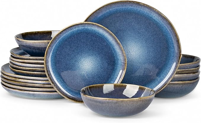 AmorArc Ceramic Dinnerware Sets for 6, 18Pcs Plates and Bowls Sets Dishes | Stoneware Handmade Reactive Glaze Dinner Set, Highly Scratch Resistant | Dishwasher & Microwave Safe Dishware