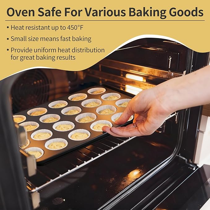 TeamFar Mini Muffin Pan, 24-Cup Non-Stick Cupcake Tray Tin for Baking | Carbon Steel Small Cup Cake Bakeware for Bite-Sized Cheesecake Tart Quiches, Even Baking & Effortless Release & Easy Clean