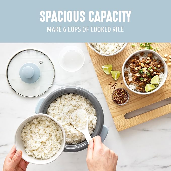 GreenLife Rice Cooker, 3-Cups Uncooked/6-Cups Cooked, Blue Haze | PFAS-Free Ceramic Nonstick Removable Pot, One-Switch Design, Grains Multicooker, Keep Warm, Dishwasher Safe Parts, Easy Clean