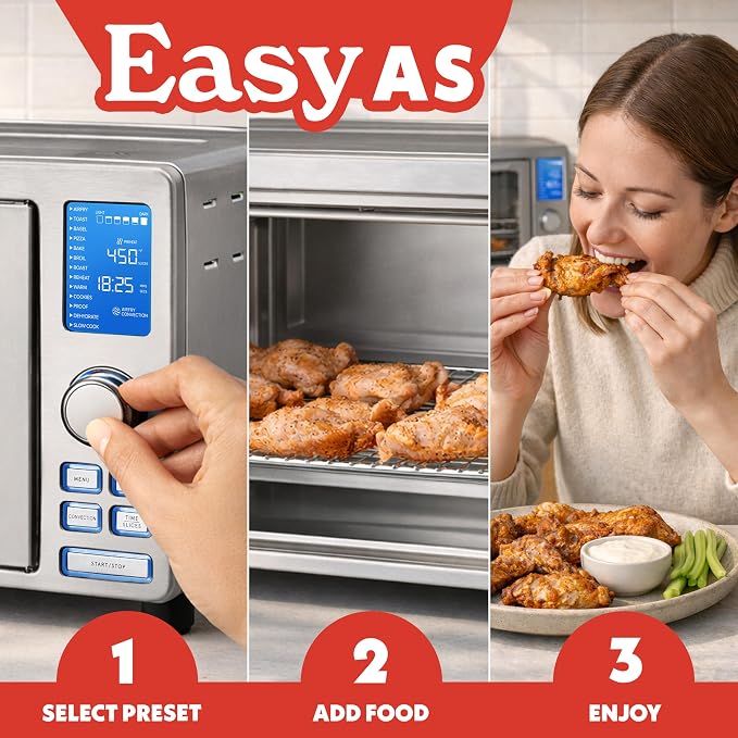 Gourmia Air Fryer French Door Toaster Oven - 6-Slice Capacity, LED Display with 14 Cooking Presets, Stainless Steel
