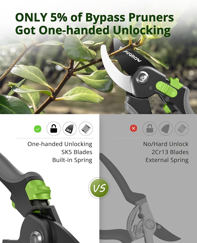 8.5" Pruning Shears for Gardening SK5 Sharp Garden Shears | Cuts 10000+ Times Staying Garden Scissors with One-handed Unlocking Adjustable Handle,Clippers Gardening Tools for Men Women