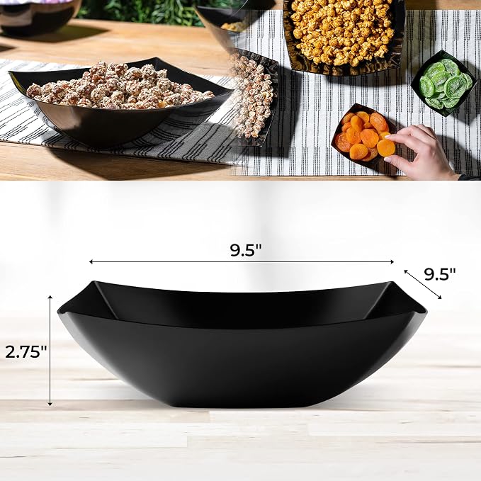 4 Pack Disposable Black Plastic Serving Bowls Square Party Candy Use 64oz | Square Design. Disposable Party Tableware. Salad, Fruit & Candy Use. Candy Buffet Containers. Black Plastic.