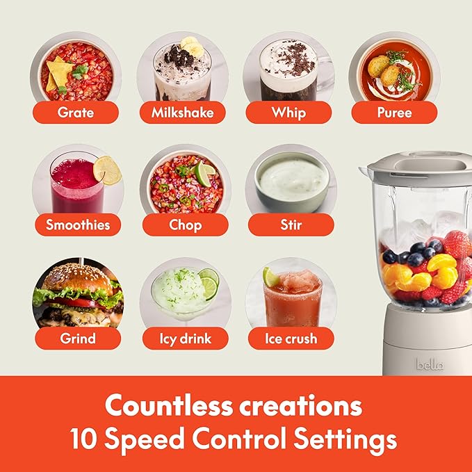 bella Fits-anywhere™ Flip & Store Blender, 48 oz, 520W, Oatmilk