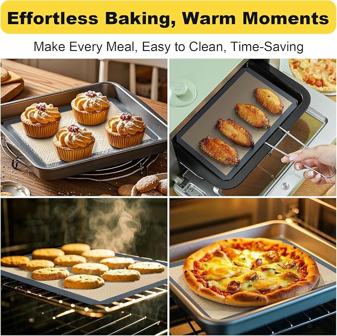 Silicone Baking Mat, 2 Pac 16.5"L x 11.6"W Silicone Cookie Sheets Reusable Baking Mat - Non-Stick Food Safe Dark Gray Oven Baking Sheet for Making Cookies Macaroons Bread