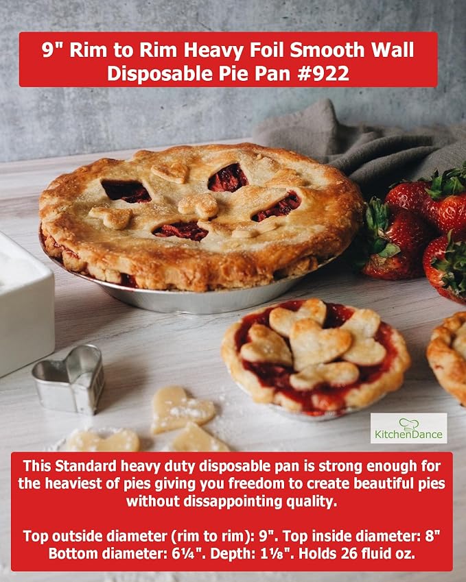 KitchenDance 9 Inch Heavy Duty Aluminum Pie Tins - Oven and Freezer Safe Disposable Pie Pans - Ideal for Restaurants and Bakeries - Reusable and 100% Recyclable Gauge Aluminum - 409 (100, Silver)