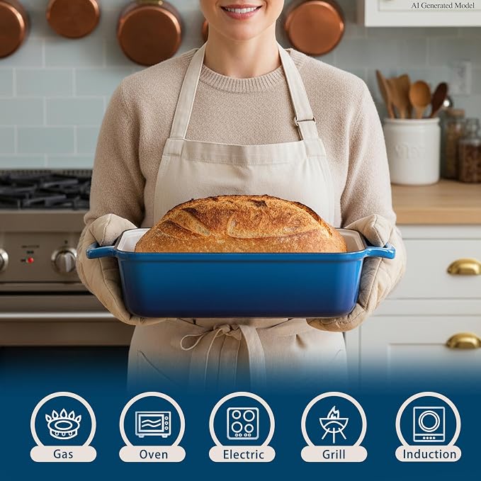 11x5 Inch Cast Iron Loaf Pan with Lid, Sourdough Bread Baking | Large Loaf Pans for Baking Bread, Even Heat Distribution Loaf Dutch Oven for Homemade Bread, Meatloaf (5.8Qt, Marseille)