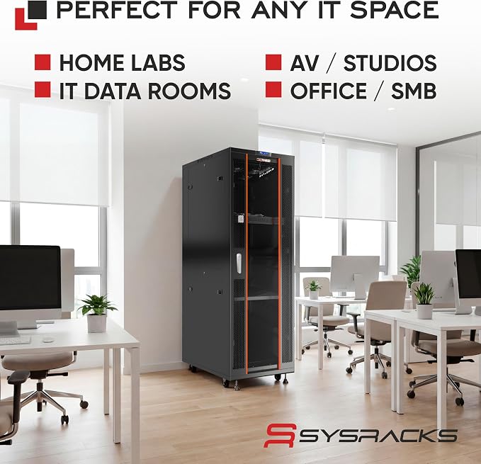 32U Home Server Rack Cabinet – 19" Floor Standing Network Rack, 32" Deep Homelab Rack with Locking Glass Door, Cooling Fans, PDU & Shelf for NAS, Router, Switch and AV Equipment