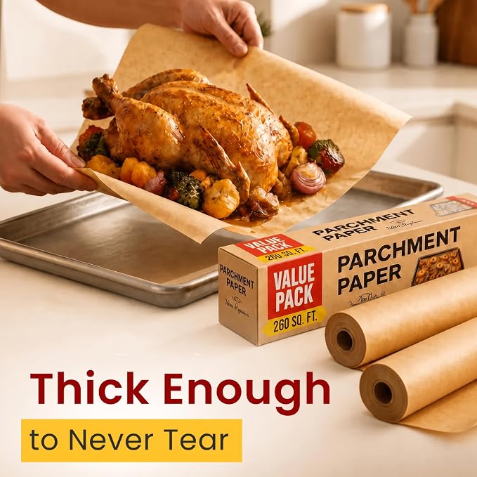 Unbleached Parchment Paper for Baking – 2-Pack 520 Sq.Ft Total | 15" x 210 ft Roll with Cutter, Non-Stick Brown for Cooking, Grilling, Steaming by Baker's Signature
