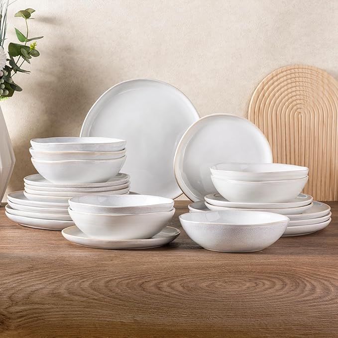 AmorArc Ceramic Dinnerware Sets for 8, 24Pcs Plates and Bowls Sets Dishes | Stoneware Handmade Reactive Glaze Dinner Set, Highly Scratch Resistant | Dishwasher & Microwave Safe Dishware