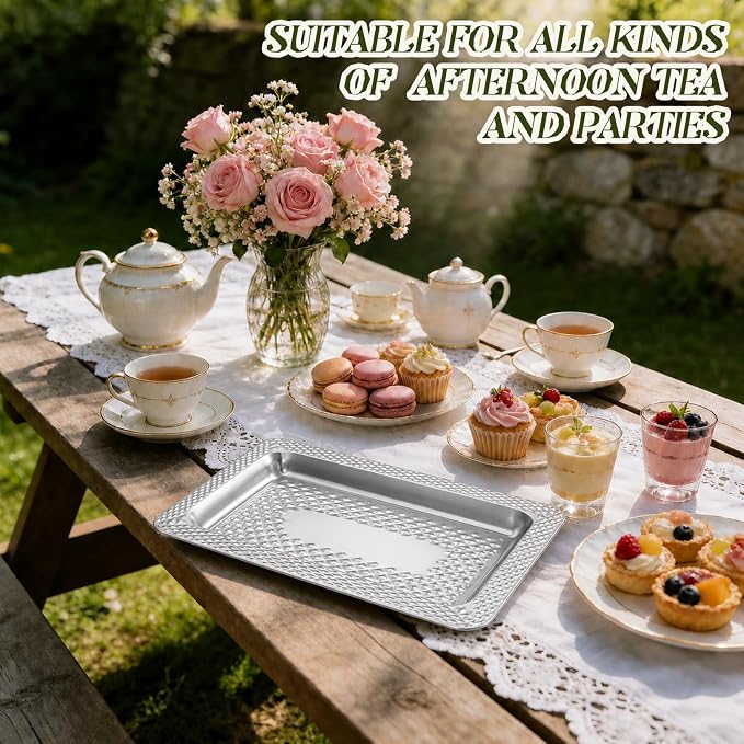 4 Pack Silver Serving Trays Set, Serving Trays for Party (15.7" x 11.8", Rectangular)