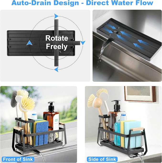Sponge Holder for Kitchen Sink Caddy Organizer with Brush Holder | Stainless Steel Sponge Caddy with Suction Cup, Rustproof Kitchen Sink Organizer, Dish Soap Holder for Kitchen Countertop