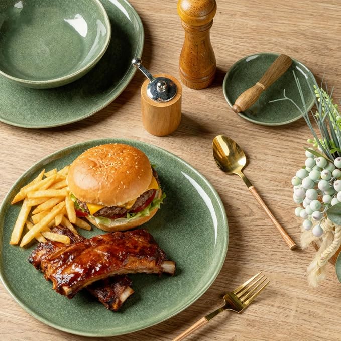 AmorArc Ceramic Dinnerware Sets for 8, 24Pcs Plates and Bowls Sets Dishes | Stoneware Handmade Reactive Glaze Dinner Set, Highly Scratch Resistant | Dishwasher & Microwave Safe Dishware