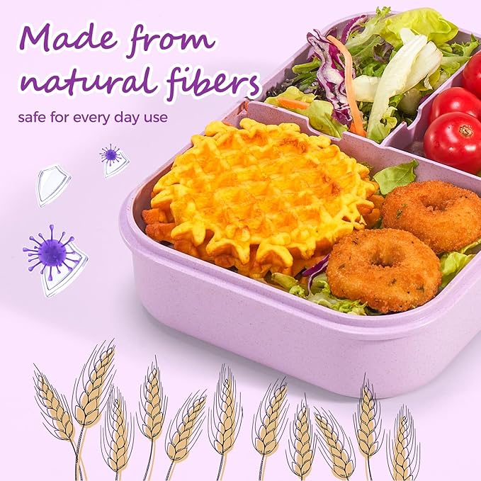 MISS BIG® Bento Lunch Box for Kids, 1150ml, 3 Compartments, Purple | Purple kids bento lunch box for school lunch, daycare snacks, preschool meals, picnic food, and travel.