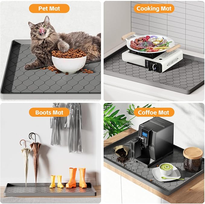 Winisok Waterproof Under Sink Mat 34" x 19", Silicone Mat, Dark Gray | Raised Edge Traps Spills & Leaks, Shelf Liner, Cabinet Protector, for Kitchen, Bathroom, Boots, Pets, Home Essentials
