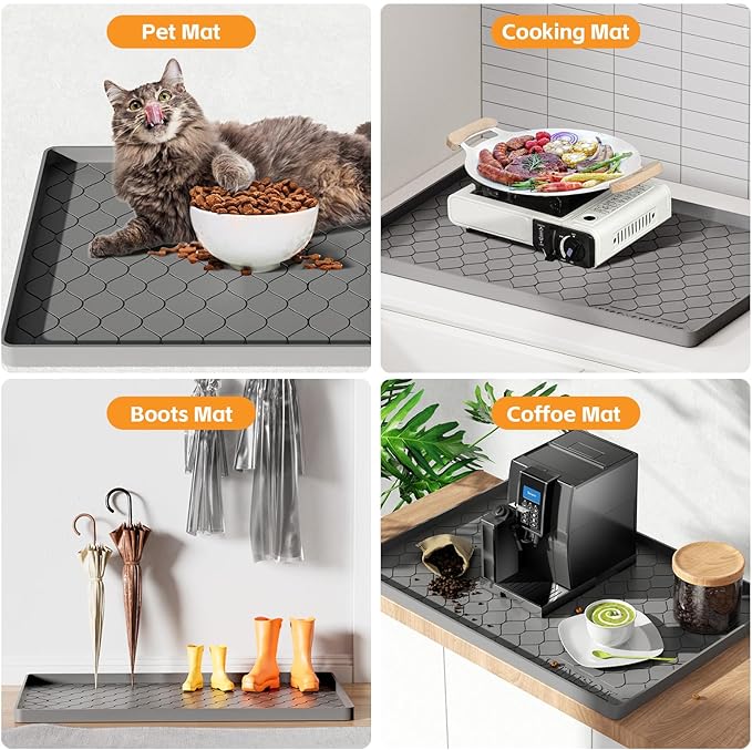 Winisok Waterproof Under Sink Mat 25" x 22", Silicone Mat, Beige | Raised Edge Traps Spills & Leaks, Shelf Liner, Cabinet Protector, for Kitchen, Bathroom, Boots, Pets, Home Essentials