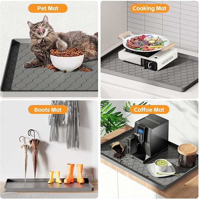 Winisok Waterproof Under Sink Mat 37" x 19", Silicone Mat, Dark Gray | Raised Edge Traps Spills & Leaks, Shelf Liner, Cabinet Protector, for Kitchen, Bathroom, Boots, Pets, Home Essentials