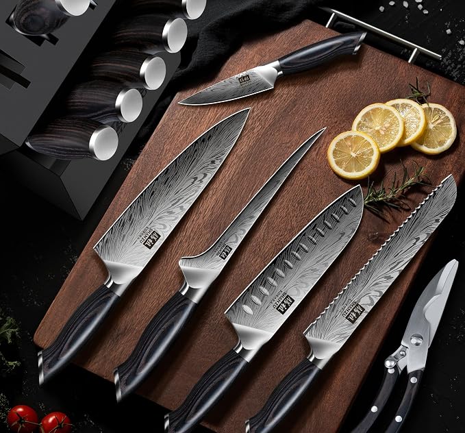 SHAN ZU 16 Pieces Knife Set, Knife Block Set in Powder Steel | Ultra Sharp Kitchen Knives Set, Japanese Knife Set with Ergonomic Pakkawood Handle, Chef Knife Set for Kitchen Cooking