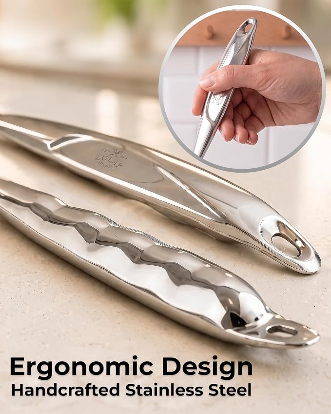 Zulay Kitchen Stainless Steel Pasta Spoon | 12” Spaghetti Server with Teeth & Draining Holes - Rust-Resistant Pasta Fork for Noodles & Pasta - Dishwasher Safe Utensil