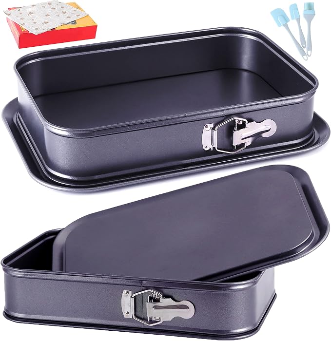 Kenond Large Springform Cake Pan, 14 x 11-Inch Rectangle Cheesecake Pan | Non-Stick Baking Pan Mold Leakproof, Tiramisu Bakeware with 50Pcs Wax Paper, 3Pcs Spatula Set