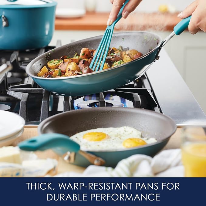 Rachael Ray Cook + Create Nonstick Frying Pans/Skillet Set, 9.5 Inch and 11.75 Inch, Agave Blue
