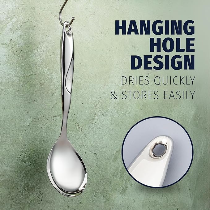 Zulay Kitchen Stainless Steel Serving Spoon - 11.5” Large Cooking & Serving Spoon with Ergonomic Handle - Durable, Rust-Resistant & Dishwasher Safe Kitchen Utensil for Cooking and Buffets | 11.5” Large Cooking & Serving Spoon with Ergonomic Handle - Du...