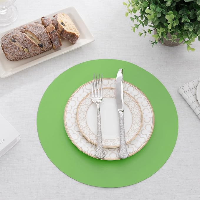 SHACOS 100 pcs Round Paper Placemats Disposable 13 inch Colored Paper Place Mats for Wedding Birthday Party Bridal Baby Shower Events Table Decoration, Green
