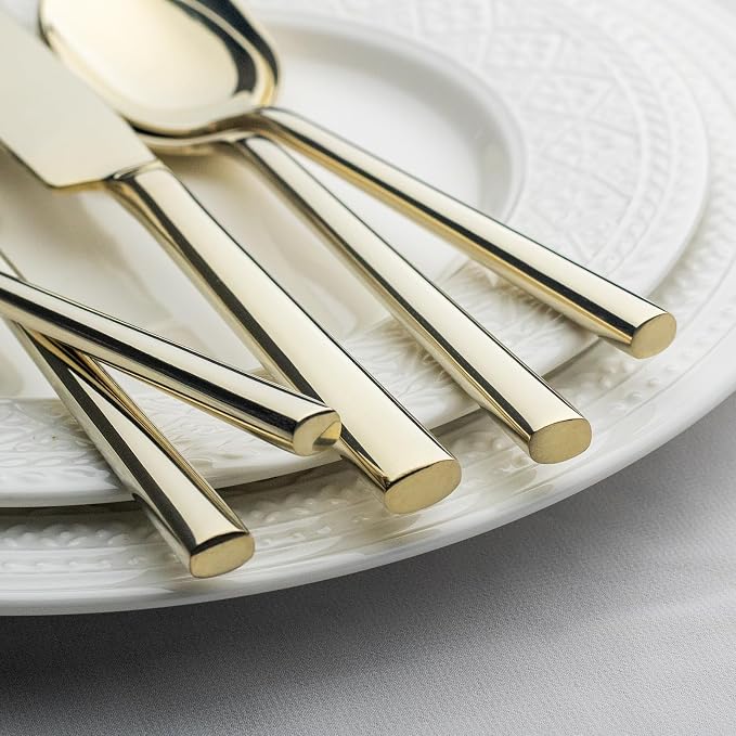 Alata Potter Champagne Gold 40-Piece Forged Silverware Set, Service for 8, Stainless Steel Flatware Set, Modern Design with Mirror Finish, Ideal for Home, Kitchen, Party, Camping