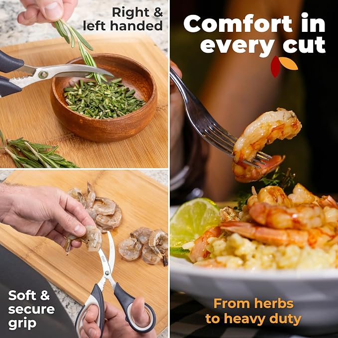 Kitchen Shears & Seafood Scissors Set - Lifetime Replace. Warranty* | Gidli Heavy Duty Utility Stainless Steel All Purpose Ultra Sharp Scissors for Meat, Poultry, Food & Cooking - Dishwasher Safe