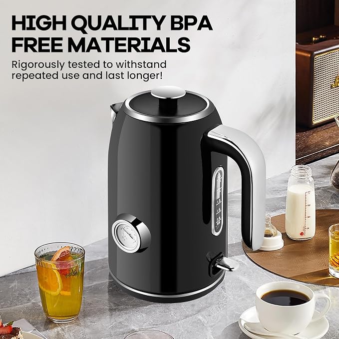 PUKOMC Electric Kettle, 1.7L Stainless Steel Electric tea kettle | Temperature Gauge, Fast Boiling, Auto Shut - off, BPA - Free, Boil - Dry Protection 1500W, LED Light, Easy clean