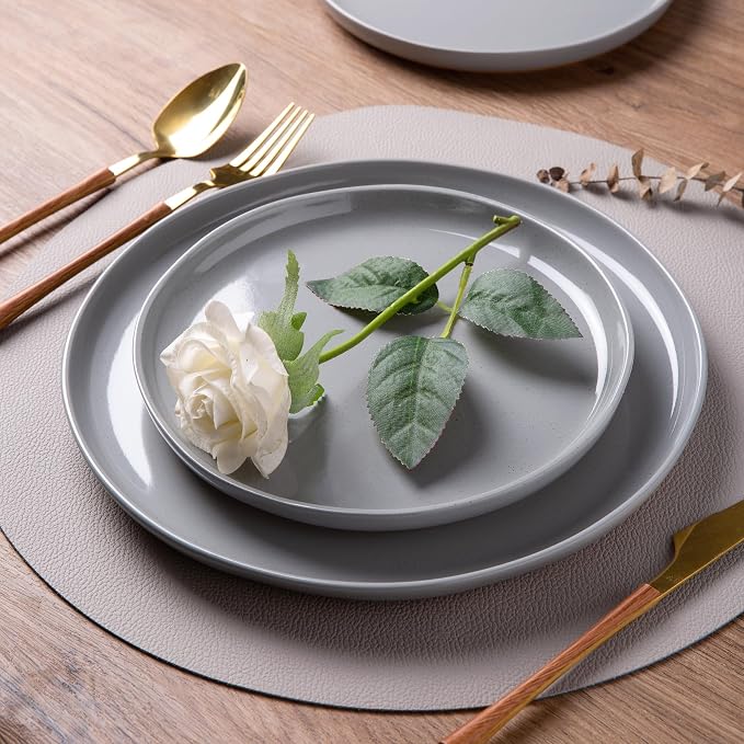 AmorArc Dinnerware Sets for 8, 24 Pieces Ceramic Plates and Bowls Set | Scratch Resistant Stoneware Dishes Set, Dishwasher & Microwave Safe,Gray