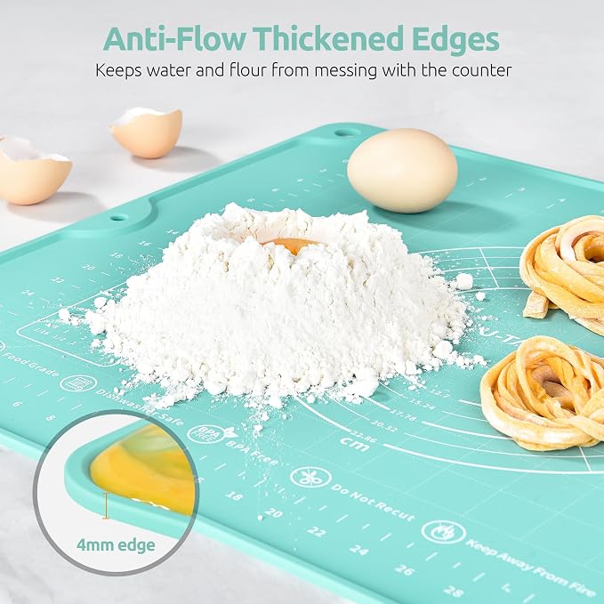 U-Taste Silicone Pastry Mat, Dough Rolling Baking Sheet, 16"x20", Aqua Sky | Food-Grade Liquid Silicone, Non-Stick Non-Slip, Baking Supplies for Pizza Cookie Pie Crust, Clear Measurement & Raised Edges