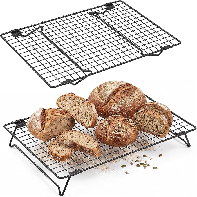 2 Pack Sourdough Cooling Rack, 17 x 11 Inch Heavy Duty Steel Cooling Racks for Sourdough, 2-Tier Stackable Tall Baking Racks, Wire Rack for Baking, Grilling Making Jerky (Black)