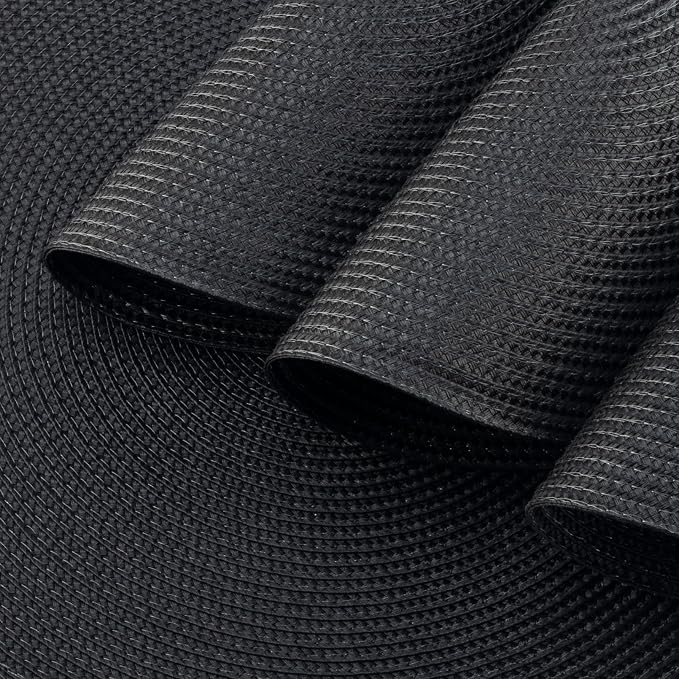 Winknowl Round Braided Placemats Set of 4 Washable Woven Heat Resistant Table Mats for Kitchen Dining Tables 15 inch Round Place Mats (Black,4pcs)