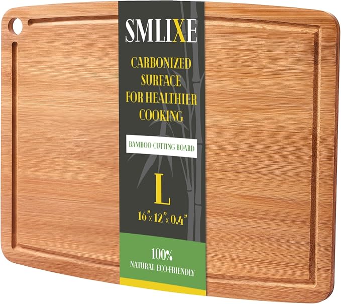 Bamboo Cutting Boards for Kitchen,Carbonized Wood Cutting Board with Deep Juice Groove for Chopping Meat, Vegetables, Fruits, Nuts,Lightweight & Durable,Ideal Kitchen Gift