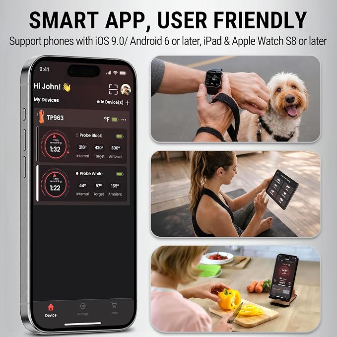 TempPro TempSpike 500ft Wireless Meat Thermometer with Long & Short Probes | Rechargeable Bluetooth Meat Thermometer for Kitchen Oven Smoker, Wireless Meat Probe for Backyard Grill BBQ Rotisserie