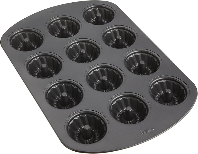 Wilton Gold Non-Stick Mini Fluted Tube Pan, Stainless Steel, 12-Cavity | Non-Stick Steel with Scratch-Resistant Coating, Resists Warping, Dishwasher Safe, Perfect for Mini Bundts & Fluted Cakes