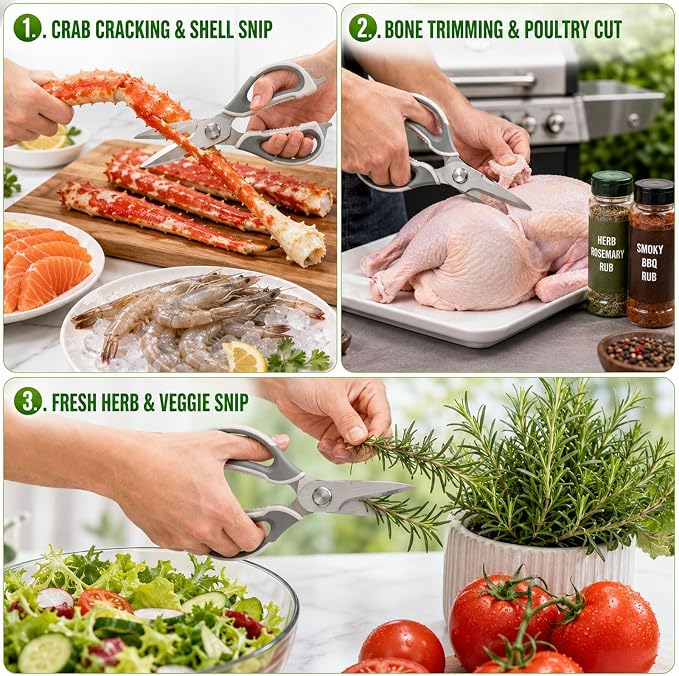 4-Pack Heavy Duty Kitchen Shears, Stainless Steel, Come-Apart Design for Easy Cleaning, Multi-Purpose Cooking Scissors with Magnetic Holder for Fridge Organization Kitchen Tools Set
