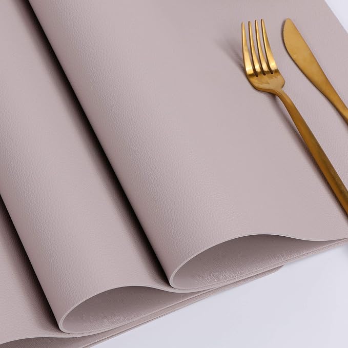 Wipeable Placemats Leather Table Mats Waterproof Heat-Resistant Easy to Clean for Dining Table Set Kitchen Table (6, Taupe)