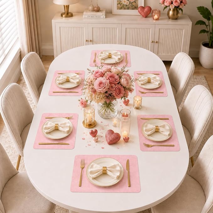 Maxpearl Faux Leather Placemats Set of 4, Easy to Clean, Peachy Pink | Waterproof - Heat Resistant - Non Slip - Wipe Clean Dining Table Place Mats, Suitable for Indoor & Outdoor Use, 17''×12''