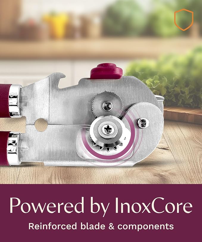 Heavy Duty Manual Can Opener with Magnetic Lid Lifter, Mauve | Premium Stainless Steel Body, Sharp Cutting Blade, Oversized Easy-Turn Knob, Soft-Touch Handle, Bottle Opener, Kitchen Use