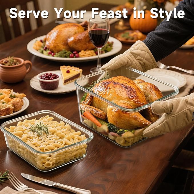 2 Pack 220oz+76.4oz Extra Large Glass Food Storage Containers Set with Airtight Lids, Big Glass Meal Prep Containers, Ideal for Storing Rotisserie Chicken, Lasagna,Salads, Leak-proof & BPA-Free