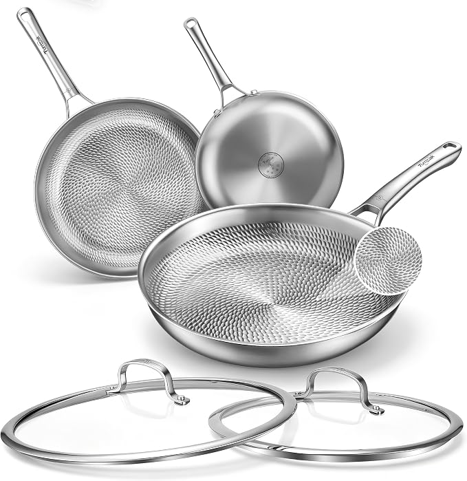 Titanium Pans for Cooking, 8+10+12-Inch Titanium Pan with Lid, Non-Stick Frying Pans, PFAS/PFOA/PTFE-Free, Dishwasher & Oven Safe, Compatible with Gas & Induction Cooktops